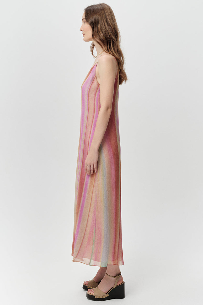 V Neck Midi Dress - MULTI COLOR