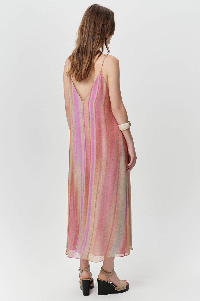 V Neck Midi Dress - MULTI COLOR