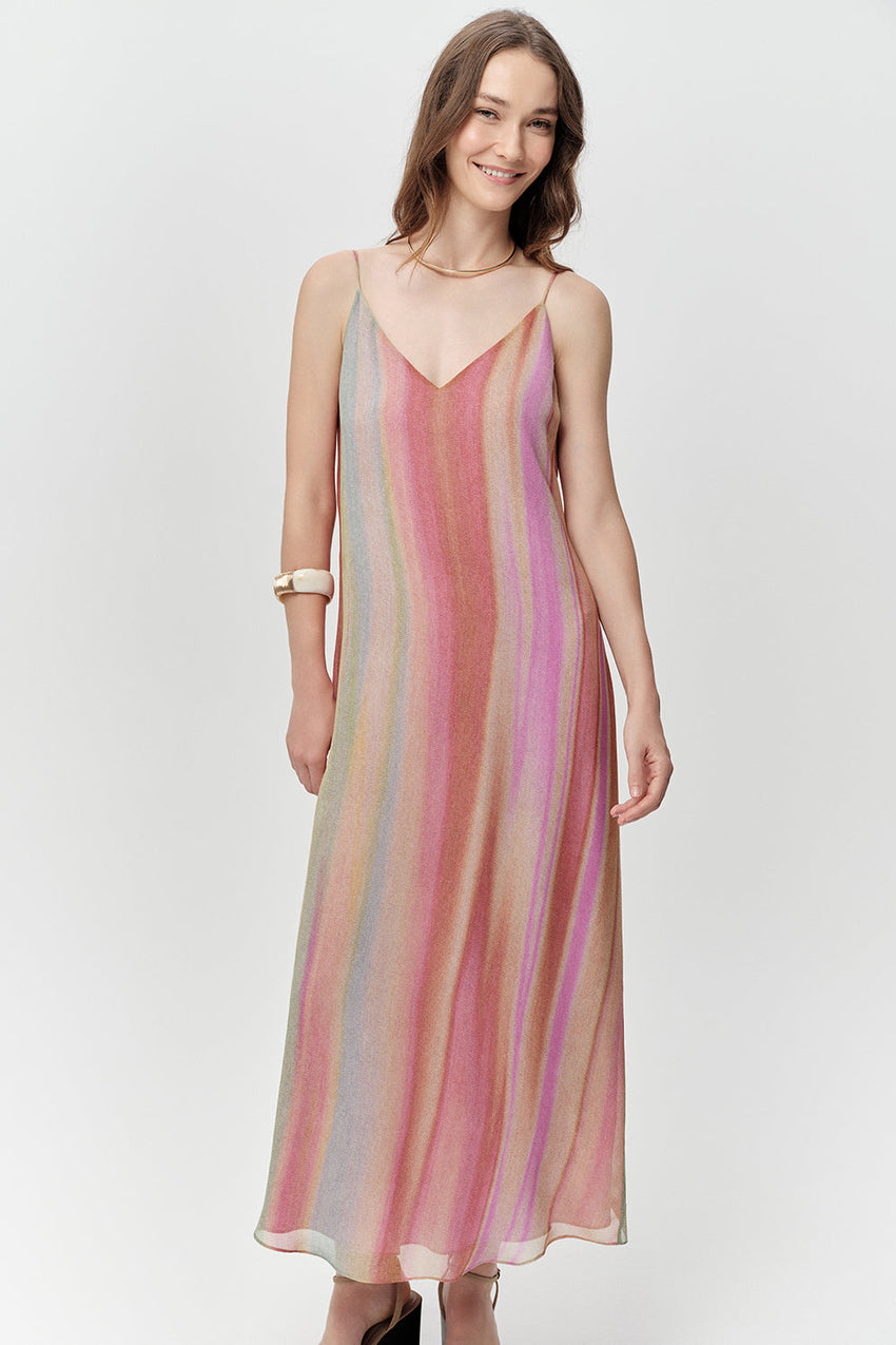 V Neck Midi Dress - MULTI COLOR