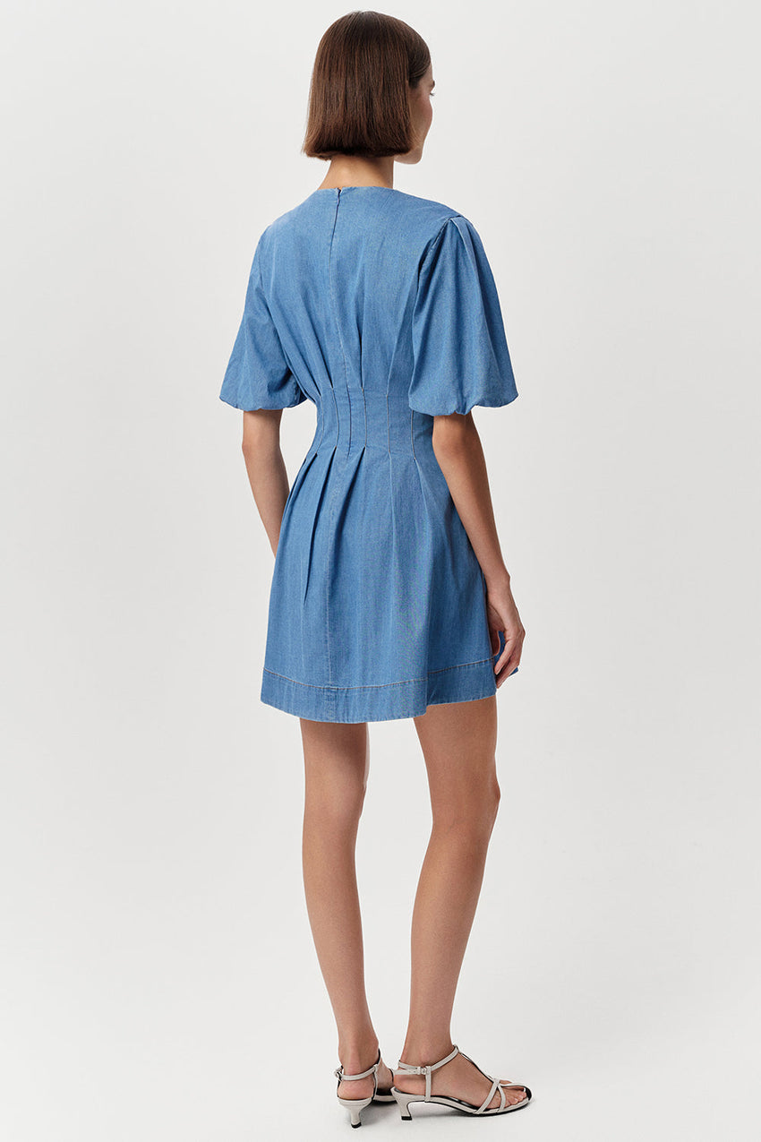 Crew Neck Short Sleeve Mini Dress - BLUE