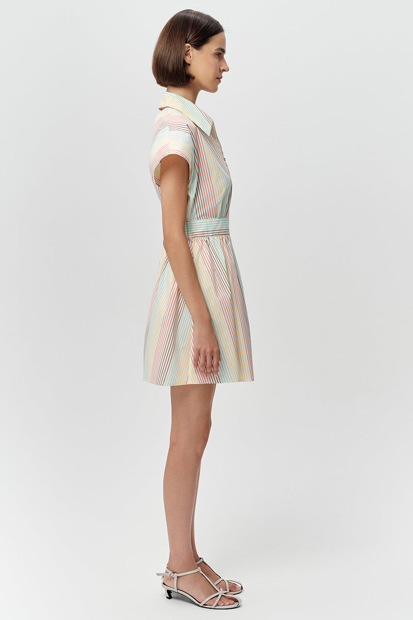 Short Sleeve Mini Shirt Dress - MULTI COLOR