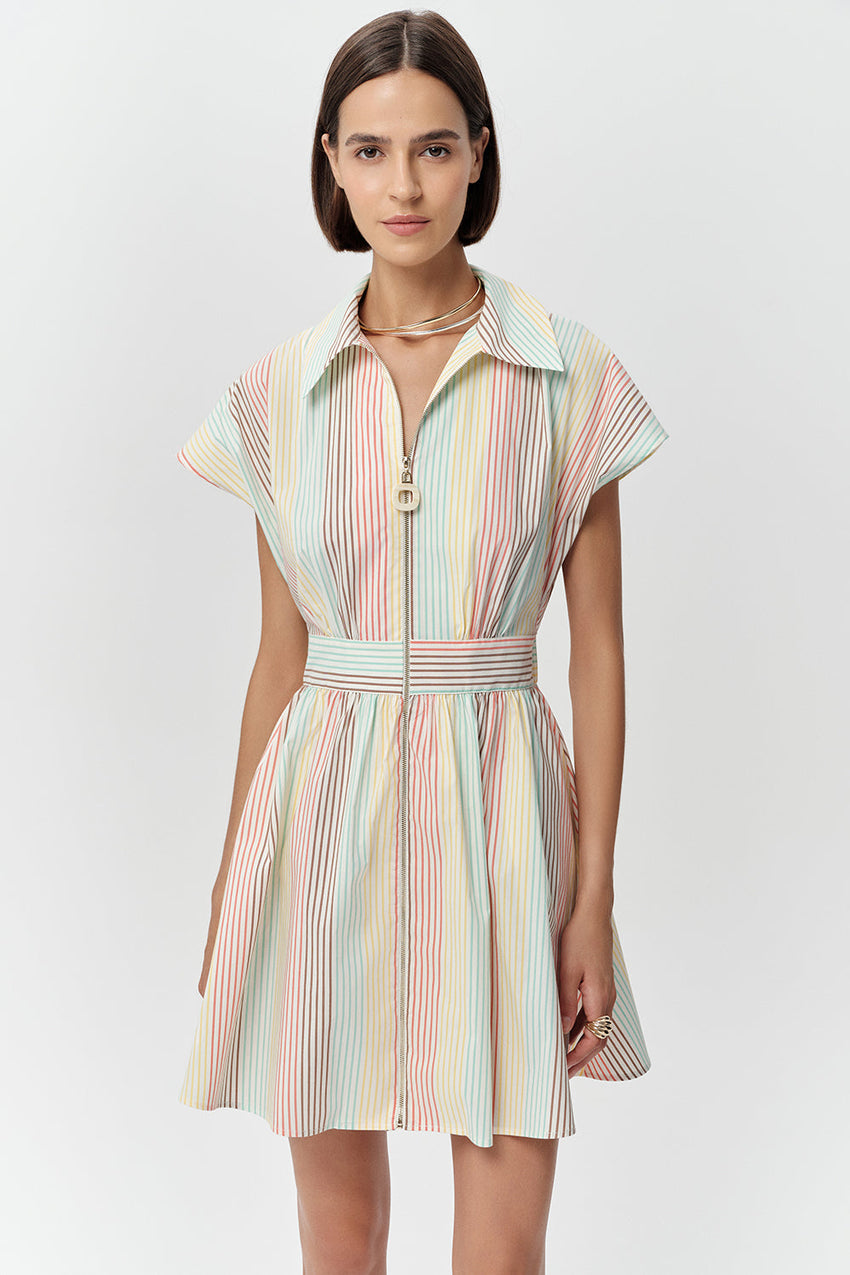 Short Sleeve Mini Shirt Dress - MULTI COLOR