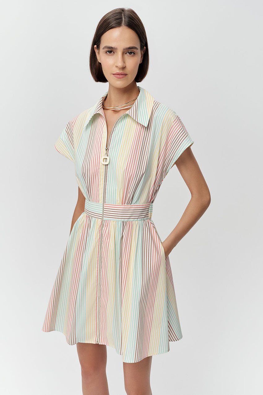 Short Sleeve Mini Shirt Dress - MULTI COLOR