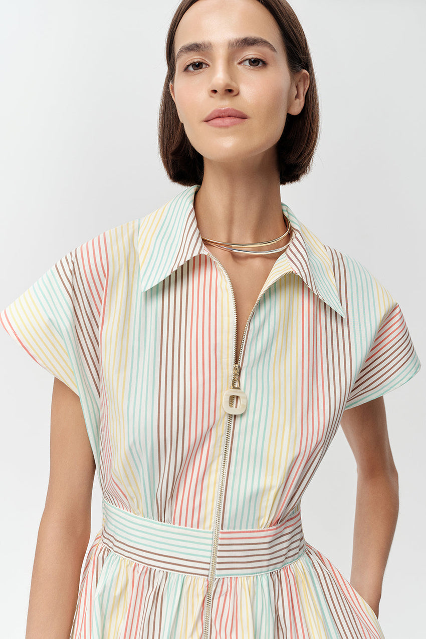 Short Sleeve Mini Shirt Dress - MULTI COLOR