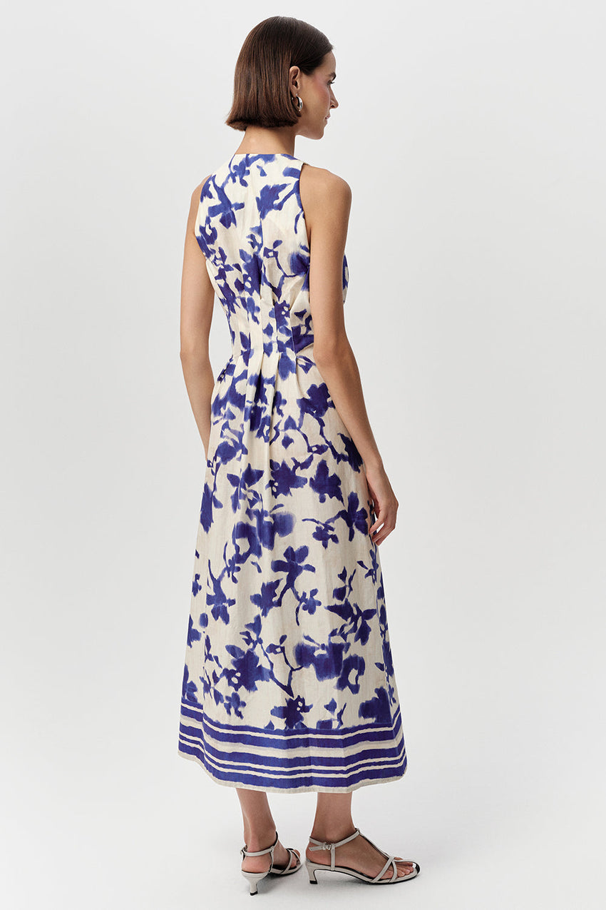 Sleeveless Midi Dress with V Neck - ROYAL BLUE-BONE
