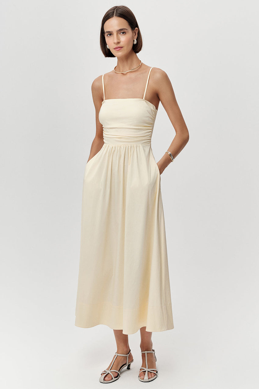 Spaghetti Straps Midi Dress - BONE