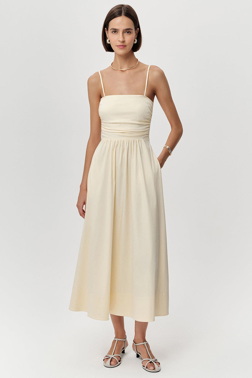 Spaghetti Straps Midi Dress - BONE