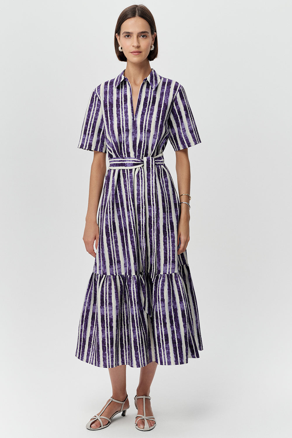 Short Sleeve Midi Shirt Dress - ROYAL BLUE  BONE
