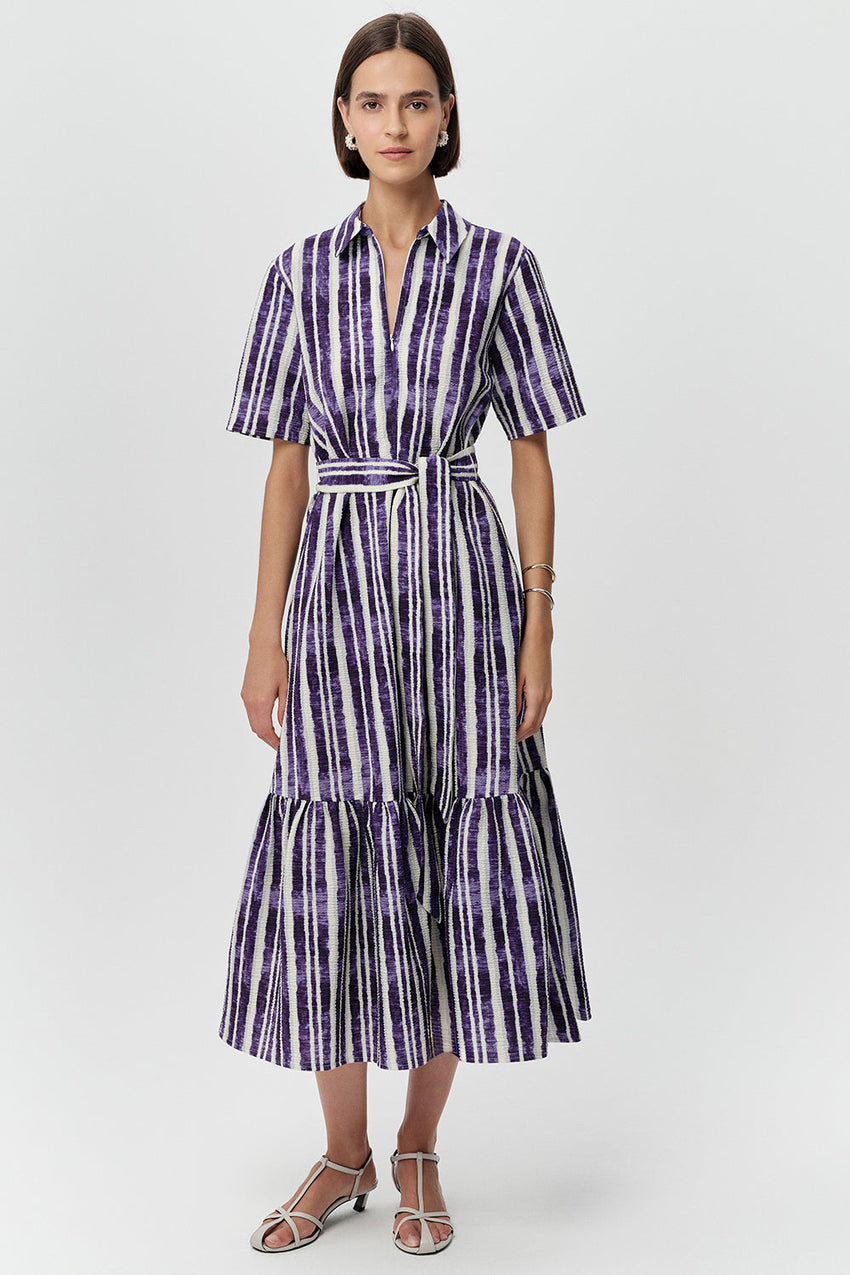 Short Sleeve Midi Shirt Dress - ROYAL BLUE  BONE