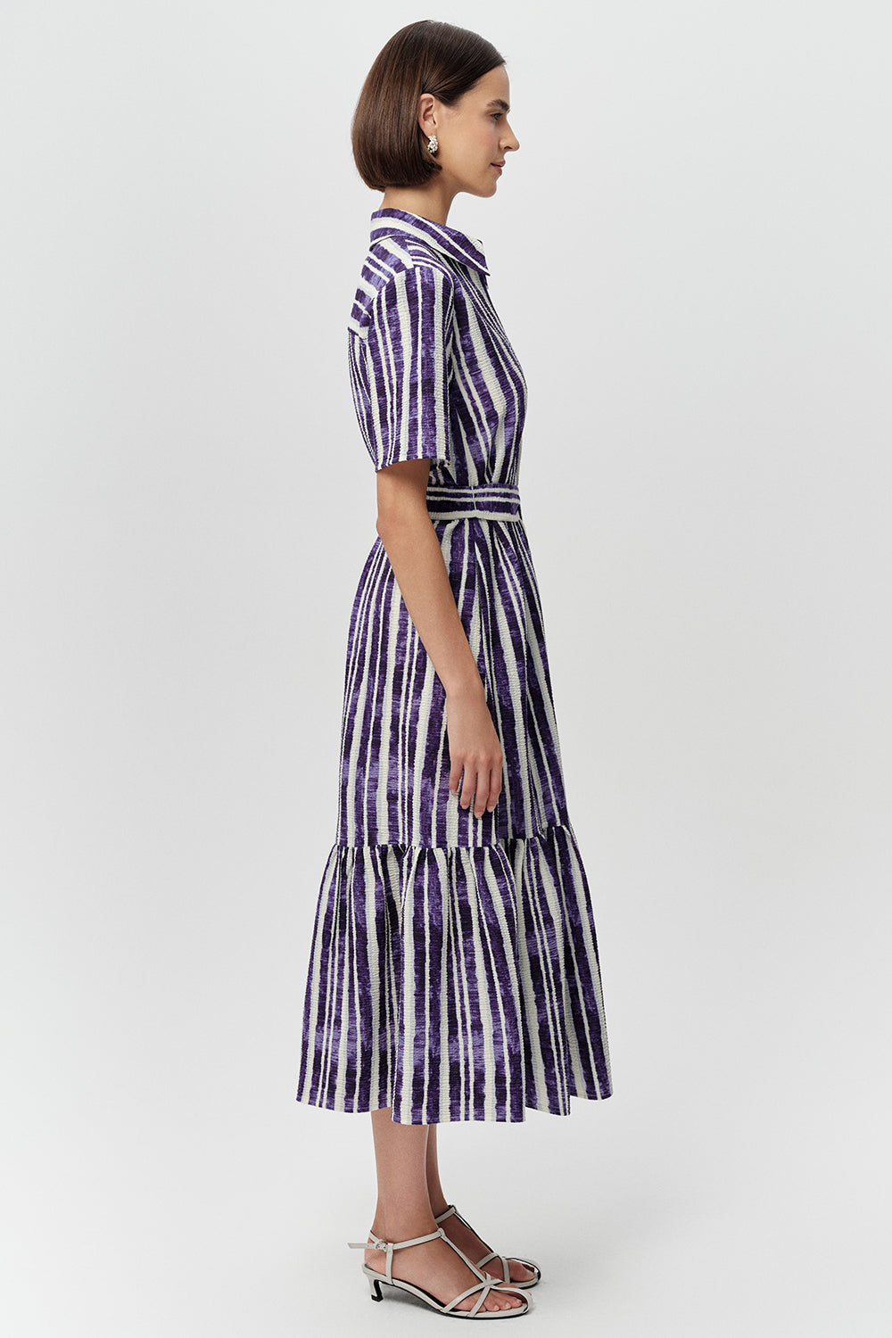 Short Sleeve Midi Shirt Dress - ROYAL BLUE  BONE