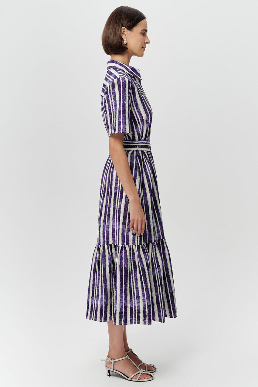 Short Sleeve Midi Shirt Dress - ROYAL BLUE  BONE