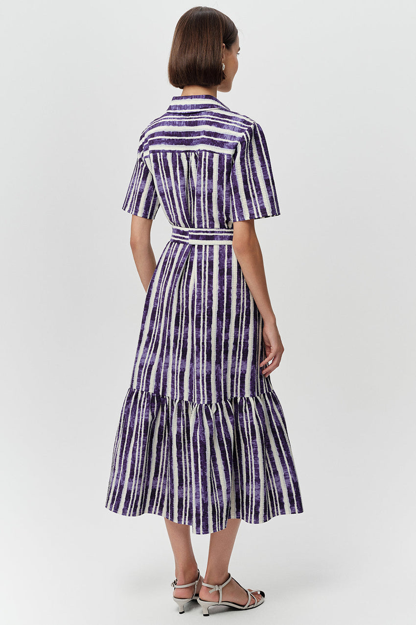 Short Sleeve Midi Shirt Dress - ROYAL BLUE  BONE