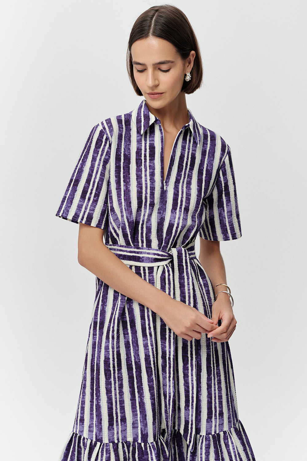 Short Sleeve Midi Shirt Dress - ROYAL BLUE  BONE