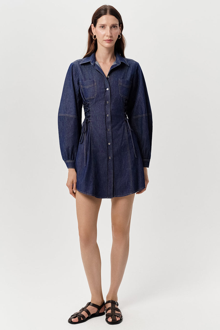 Shirt Sleeve Shirt Dress - BLUE