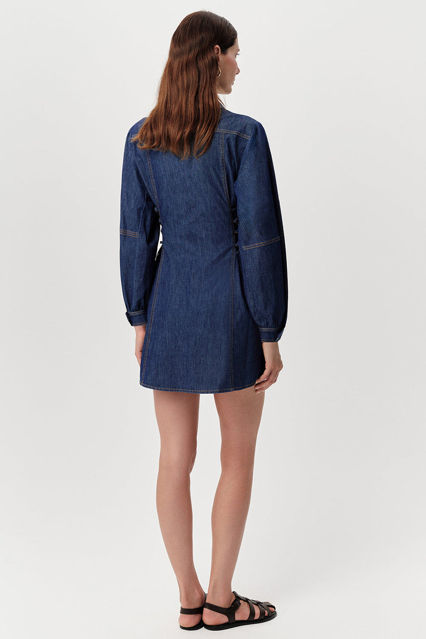 Shirt Sleeve Shirt Dress - BLUE