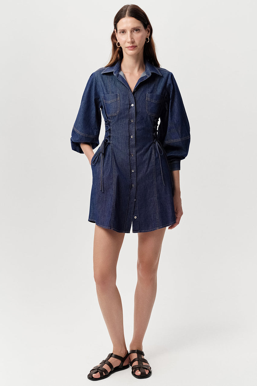 Shirt Sleeve Shirt Dress - BLUE