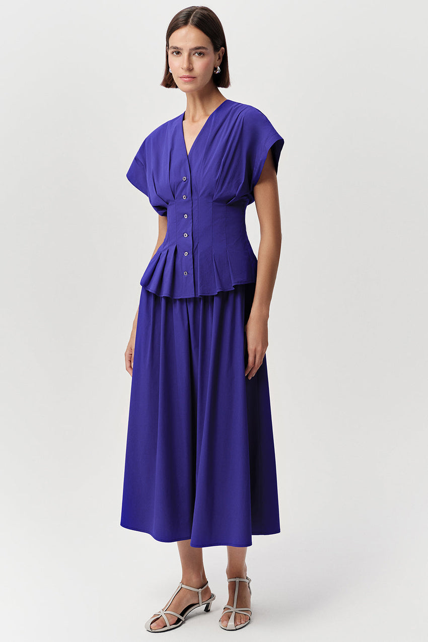 V Neck Short Sleeve Midi Dress - ROYAL BLUE