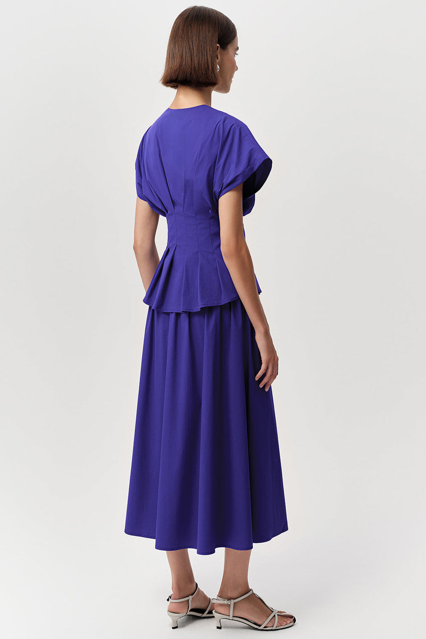 V Neck Short Sleeve Midi Dress - ROYAL BLUE