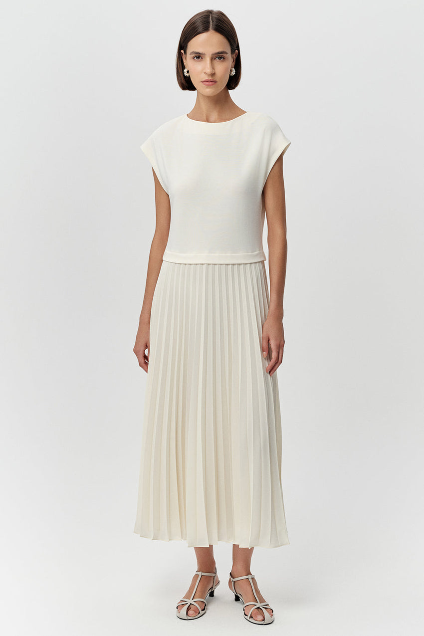 Crew Neck Midi Dress - ECRU
