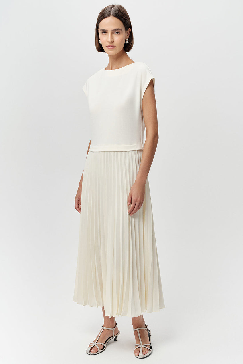 Crew Neck Midi Dress - ECRU