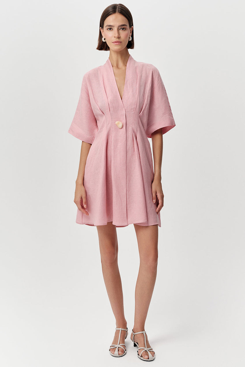 V Neck Short Sleeve Mini Dress - PINK