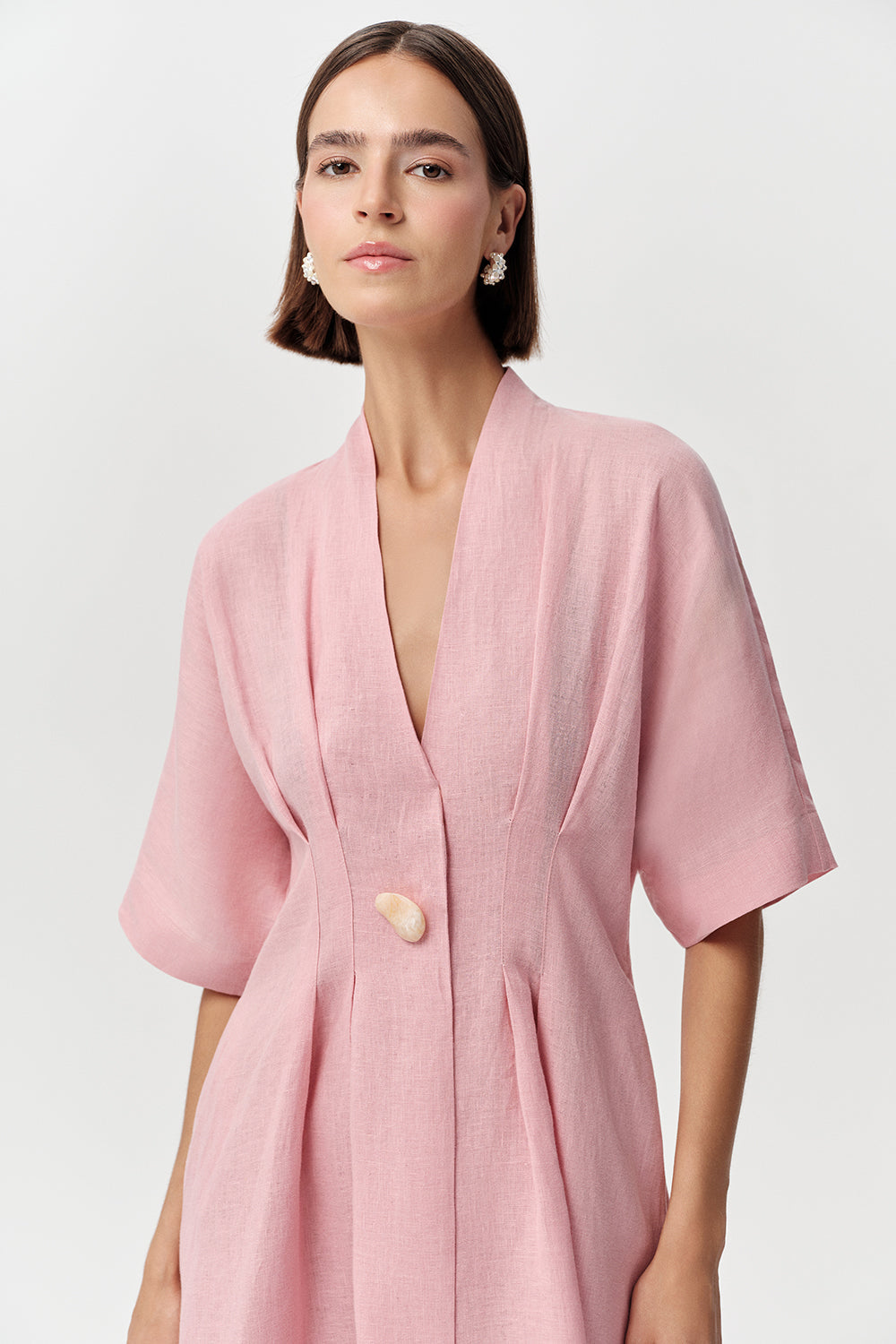 V Neck Short Sleeve Mini Dress - PINK