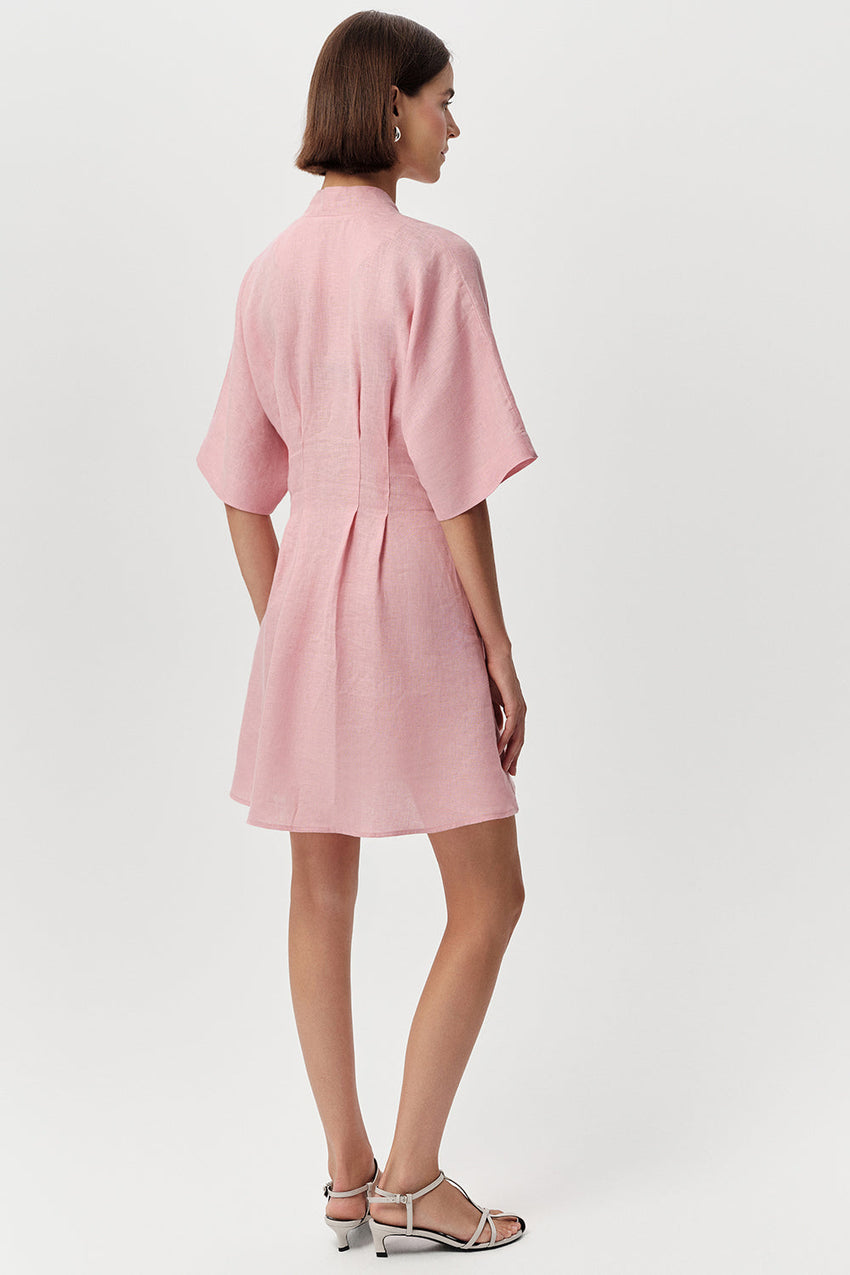 V Neck Short Sleeve Mini Dress - PINK