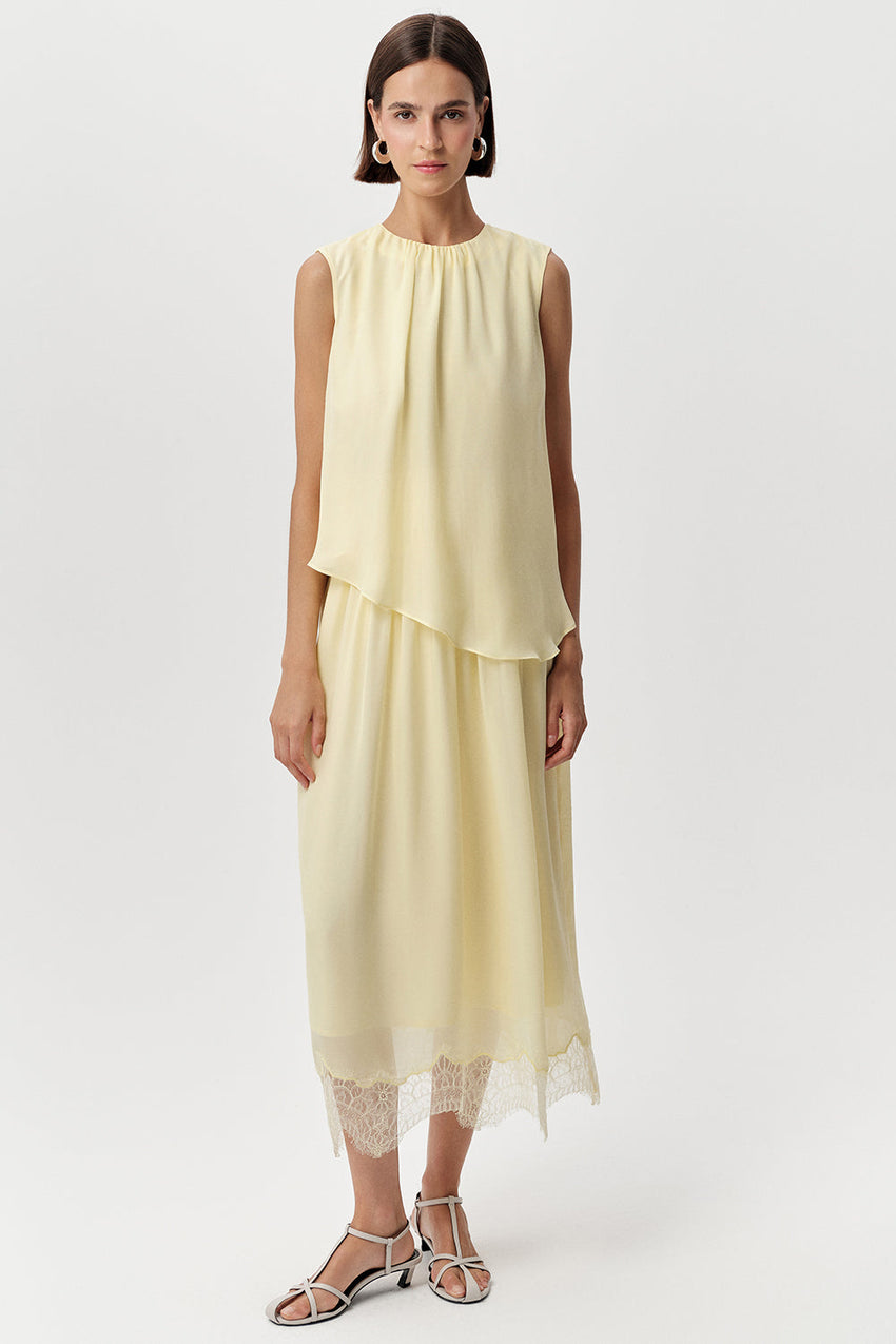 Crew Neck Midi Dress - YELLOW