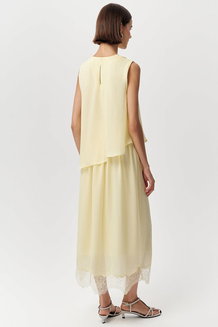 Crew Neck Midi Dress - YELLOW