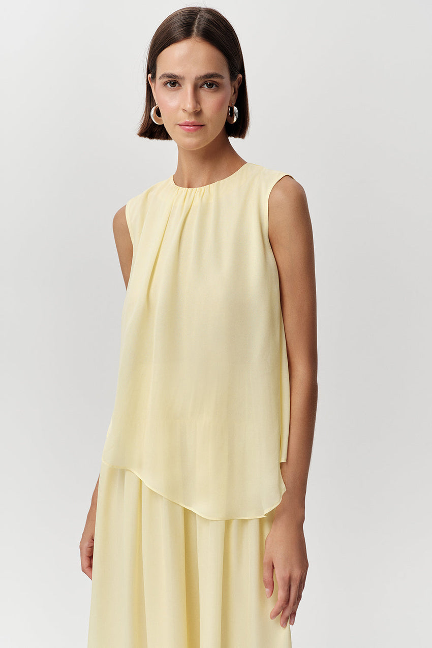 Crew Neck Midi Dress - YELLOW