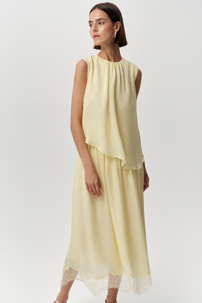Crew Neck Midi Dress - YELLOW