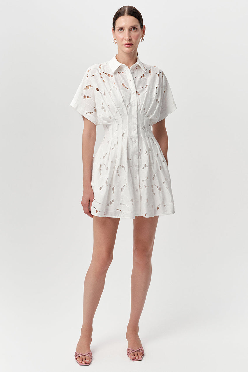 Slim Short Sleeve Mini Dress - ECRU