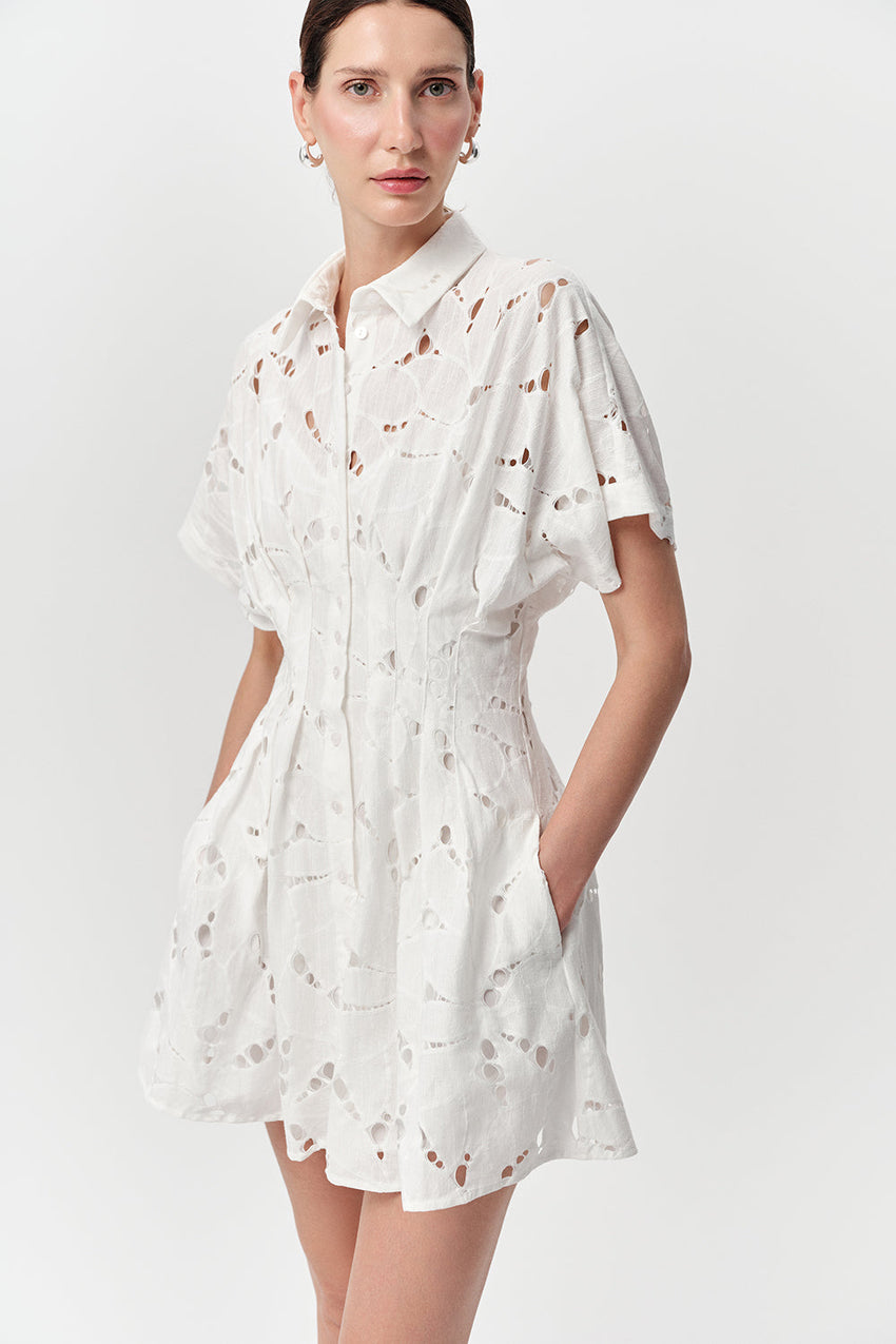 Slim Short Sleeve Mini Dress - ECRU