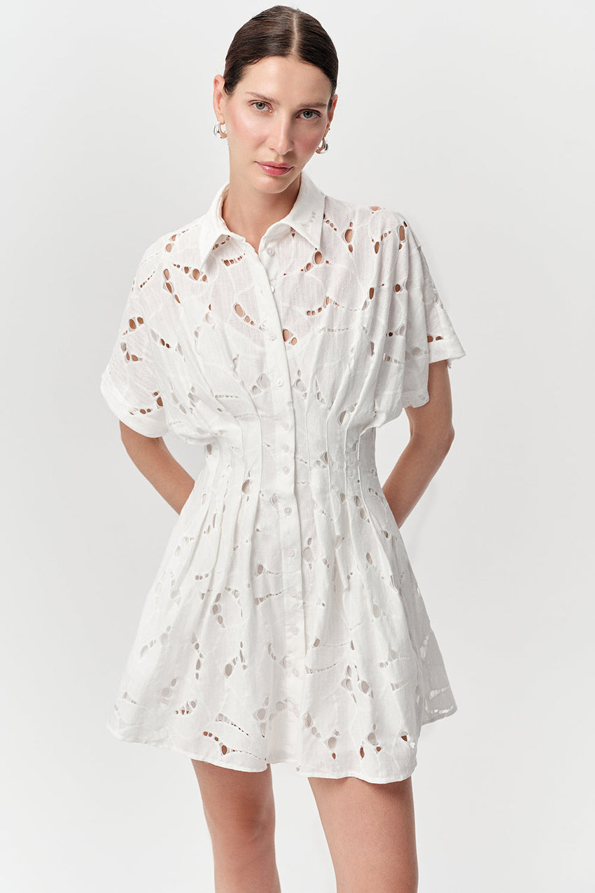 Slim Short Sleeve Mini Dress - ECRU