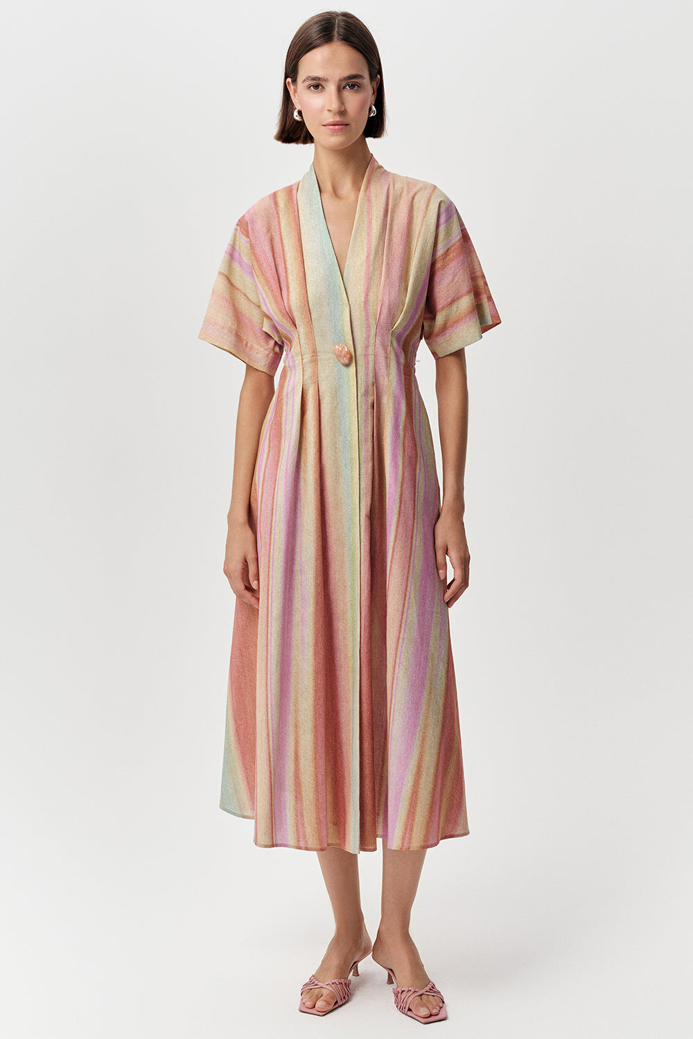 Angilia V Neck Midi Dress - MULTI COLOR