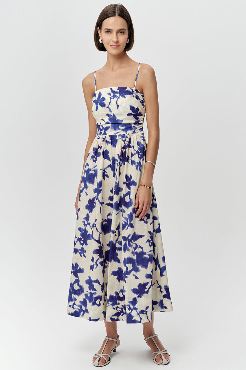 Slim Strap Midi Dress - ROYAL BLUE-BONE