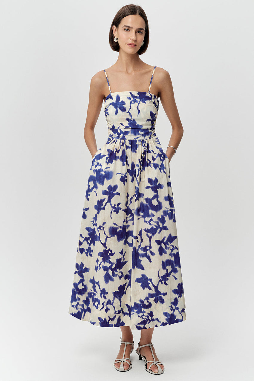 Slim Strap Midi Dress - ROYAL BLUE-BONE