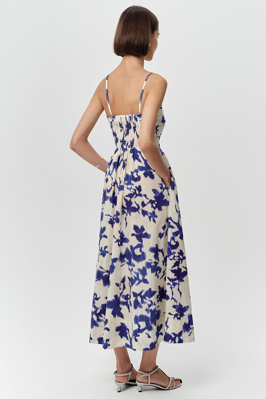 Slim Strap Midi Dress - ROYAL BLUE-BONE