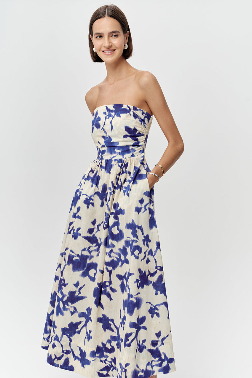 Slim Strap Midi Dress - ROYAL BLUE-BONE