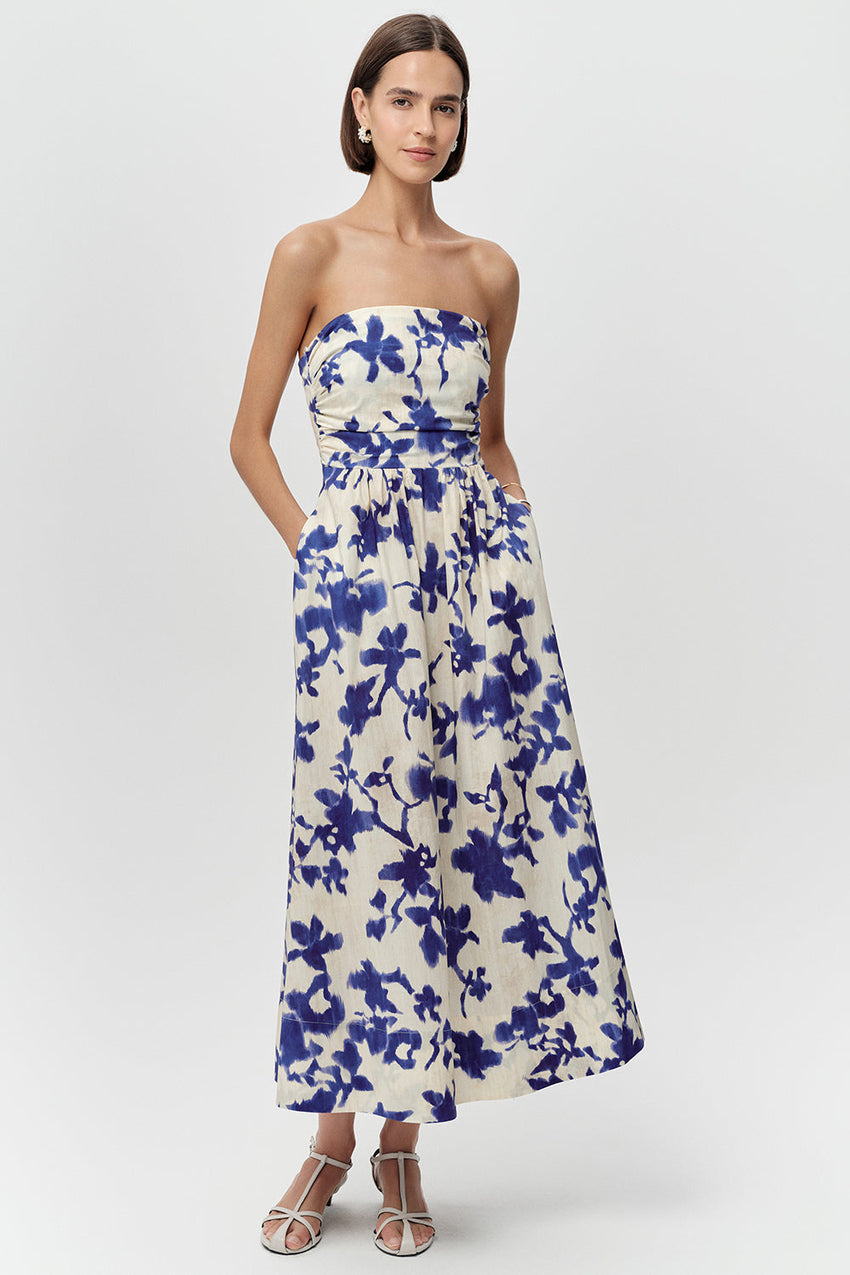 Slim Strap Midi Dress - ROYAL BLUE-BONE
