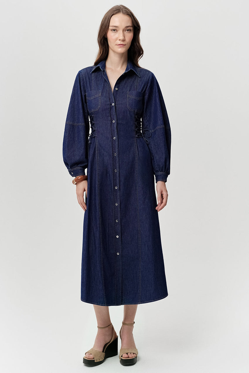Long Sleeve Midi Dress  - BLUE