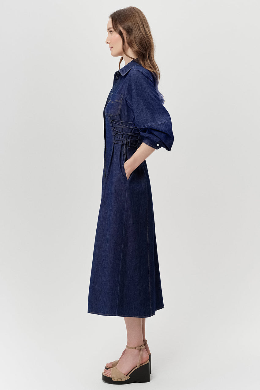 Long Sleeve Midi Dress  - BLUE