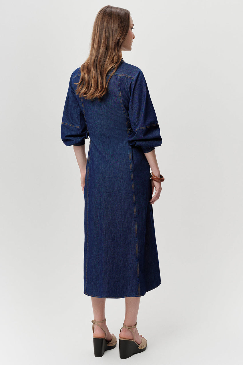 Long Sleeve Midi Dress  - BLUE