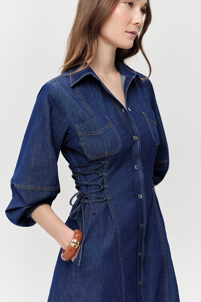 Long Sleeve Midi Dress  - BLUE