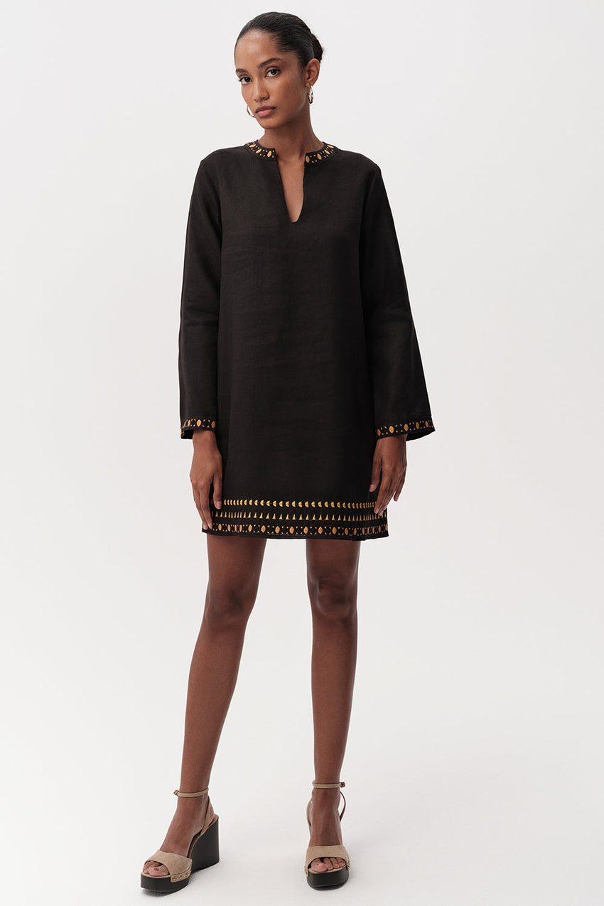 Long Sleeve Mini Dress  - BLACK