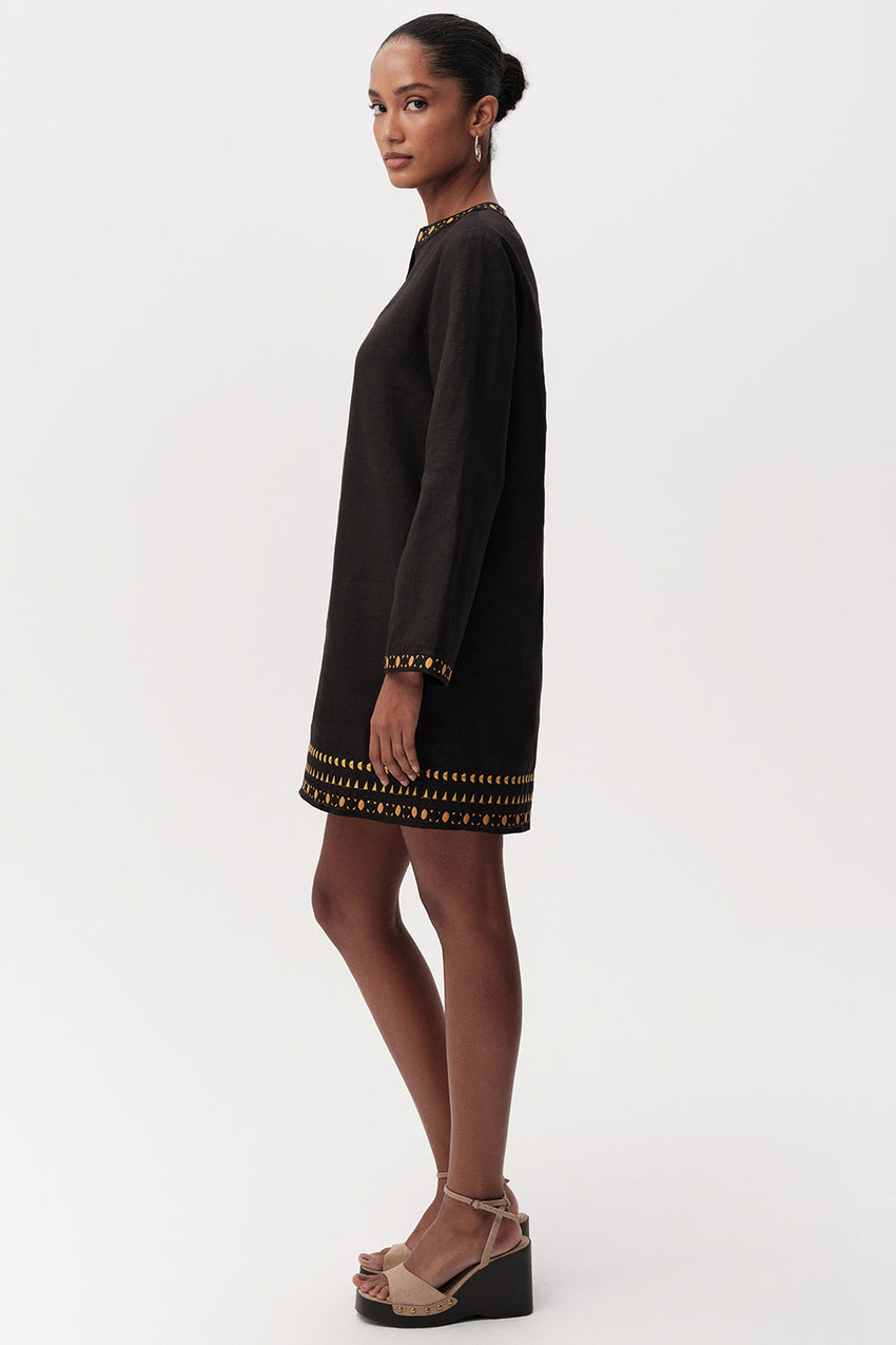 Long Sleeve Mini Dress  - BLACK