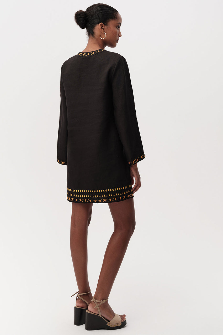 Long Sleeve Mini Dress  - BLACK