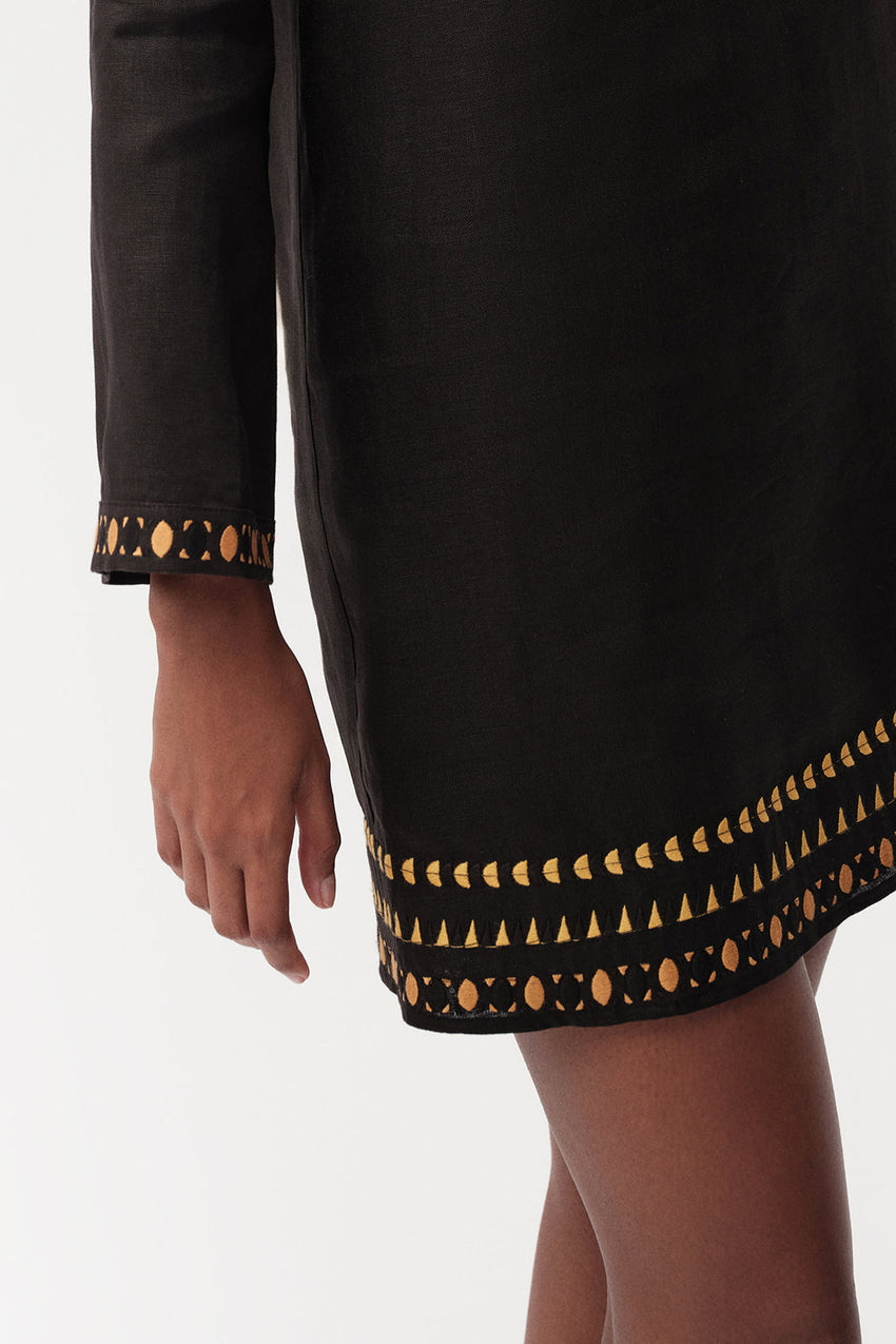 Long Sleeve Mini Dress  - BLACK