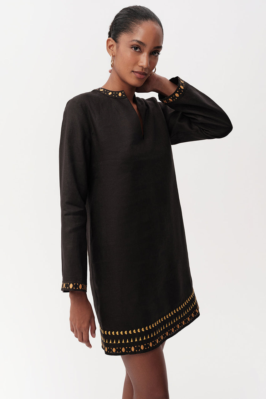 Long Sleeve Mini Dress  - BLACK