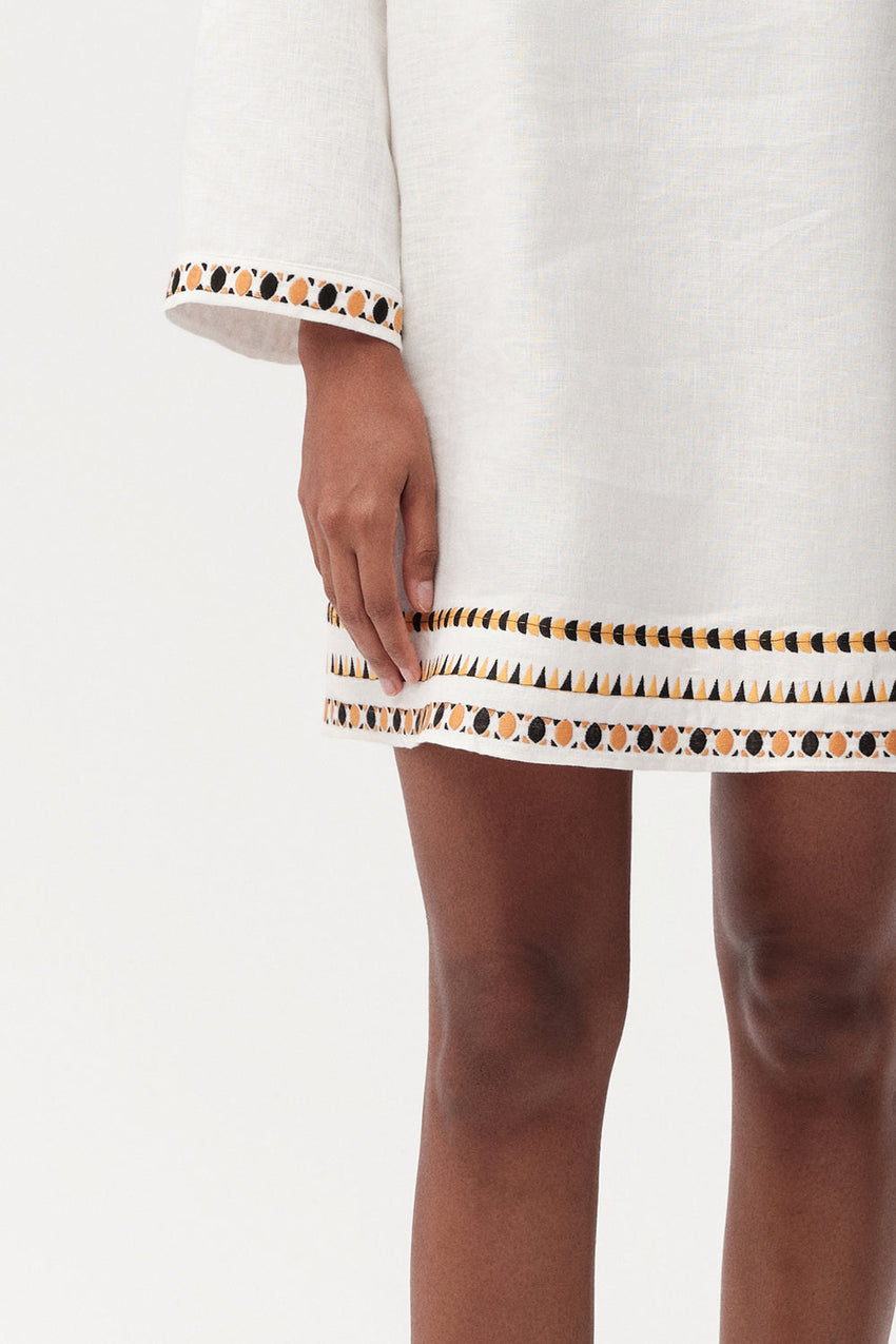 Long Sleeve Mini Dress  - BONE